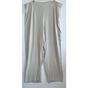 Ashley Stewart Pants Tan Wide Leg Crinkle Fabric Flat Front Elastic Back Size 22